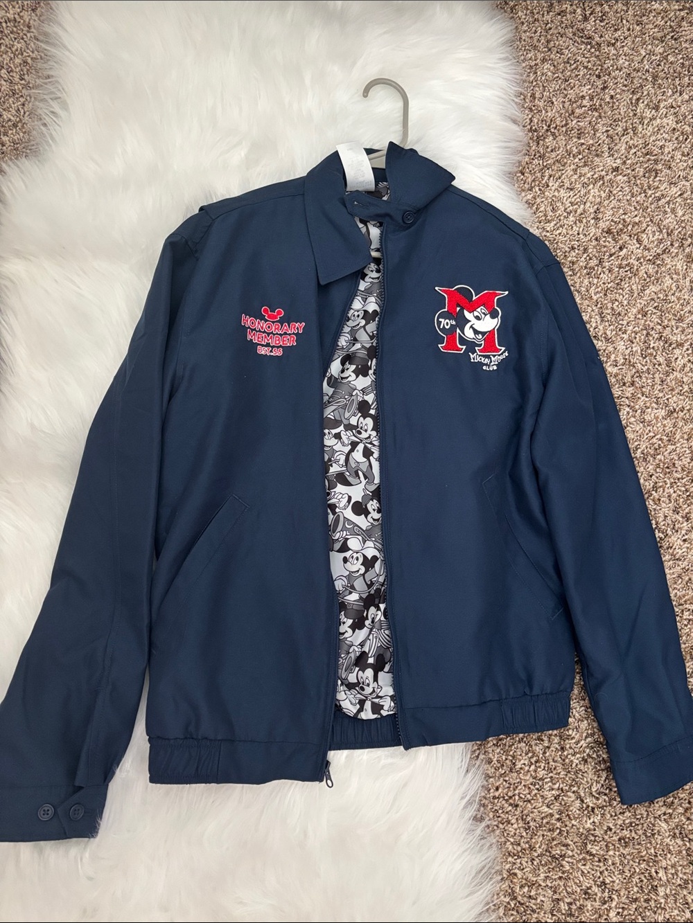 Disney Navy Bomber Jacket with Red Mickey Patch
